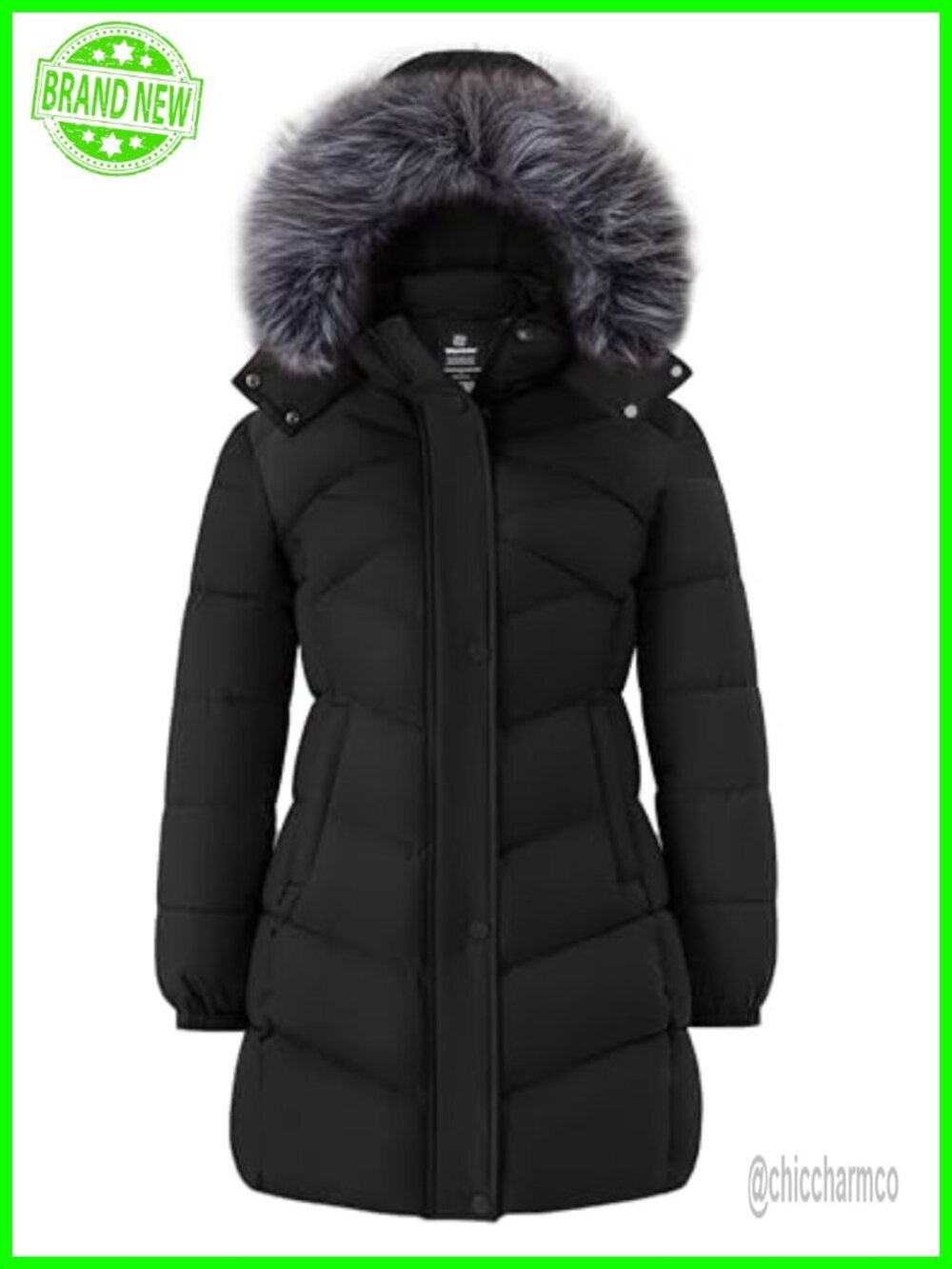 Womens Long Light Puffer Jacket Quilted Winter Coat Faux Fur Hood